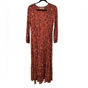 Peruvian Connection Floral Long Sleeve Dress in Red and Brown size M